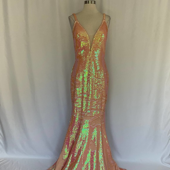 Jovani Dresses & Skirts - Jovani Women's Formal Dress Size 12 Coral Pink Sequined Mermaid Evening Gown